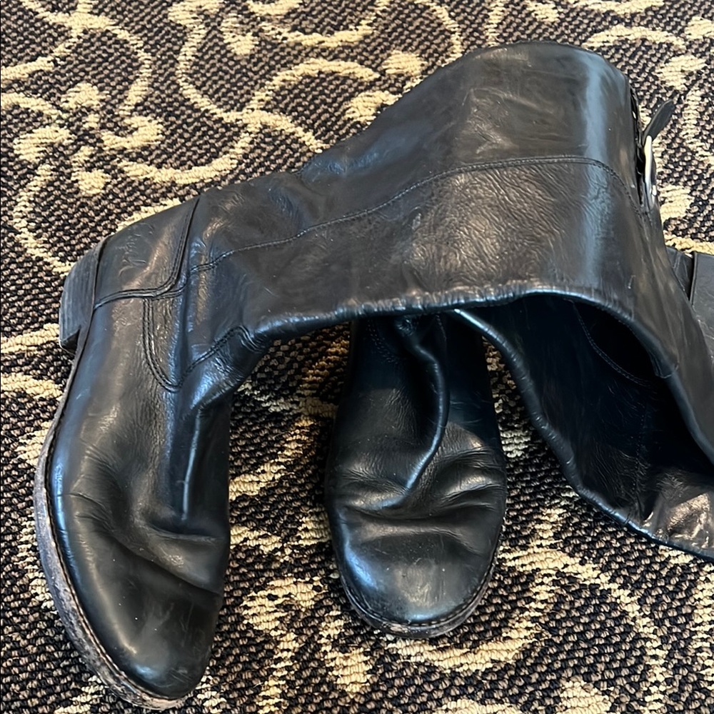 Black Leather Knee-High Boots